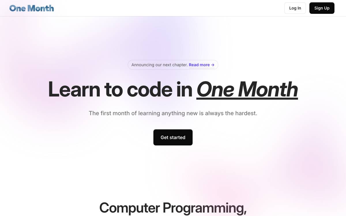 One Month website preview