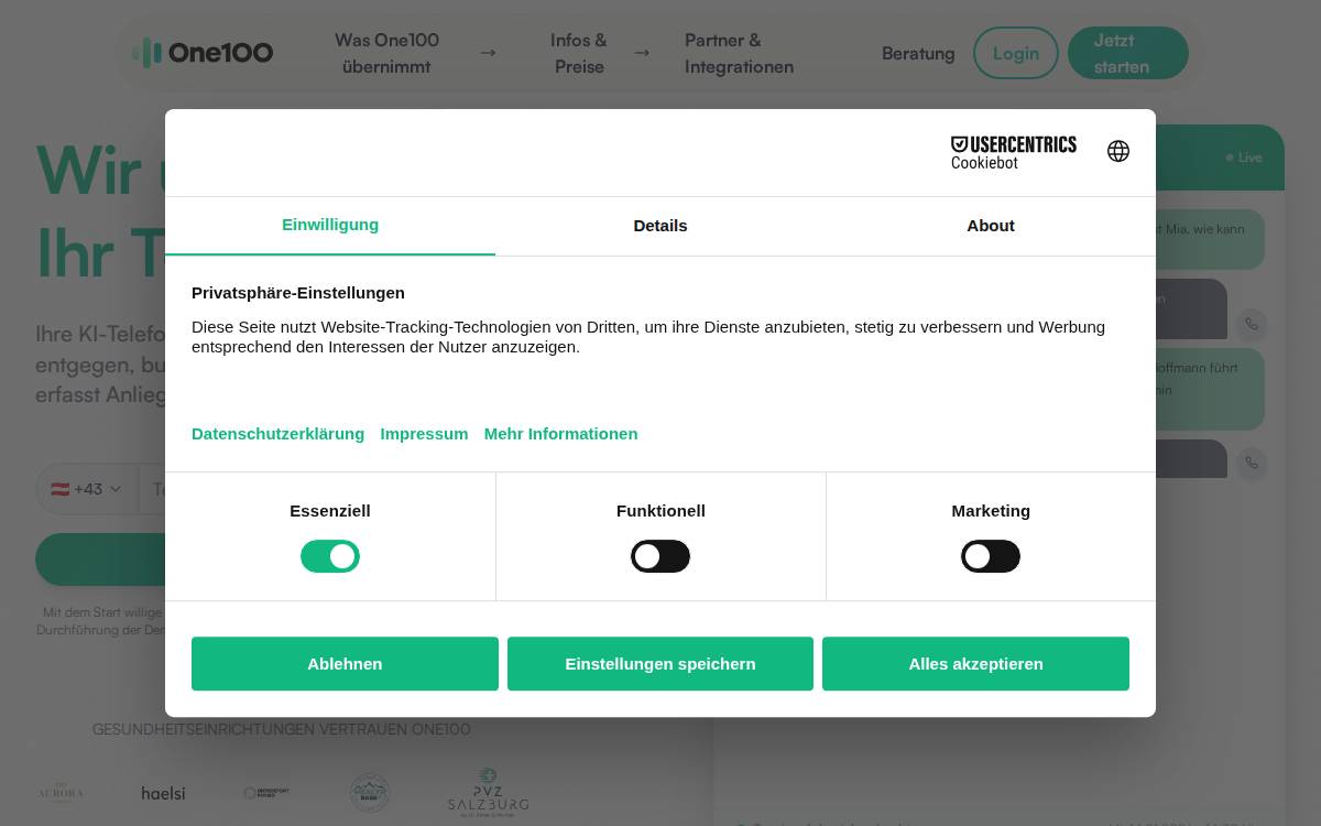 One100 website preview