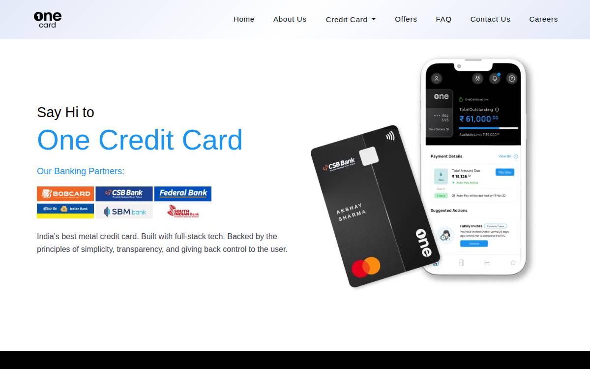 OneCard website preview