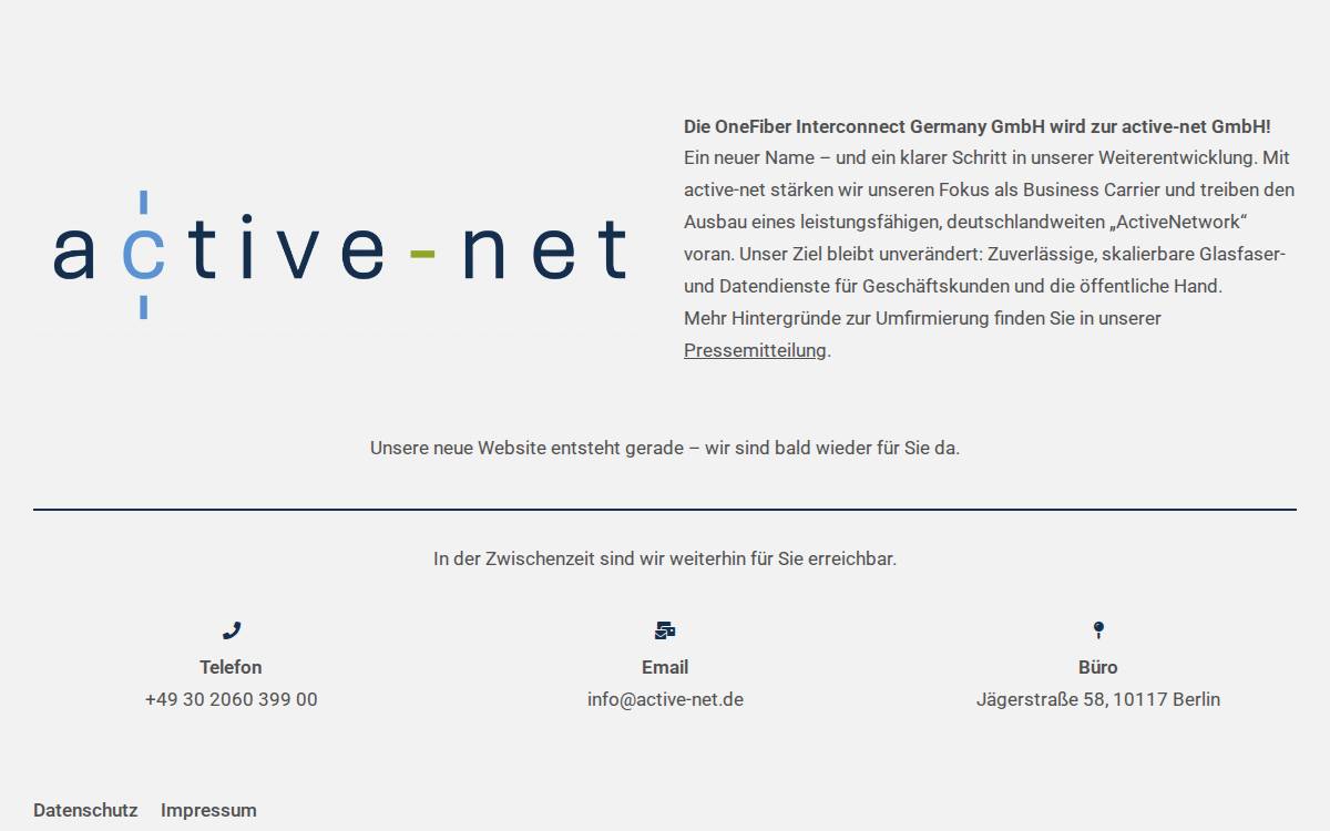 OneFiber Interconnect Germany GmbH website preview