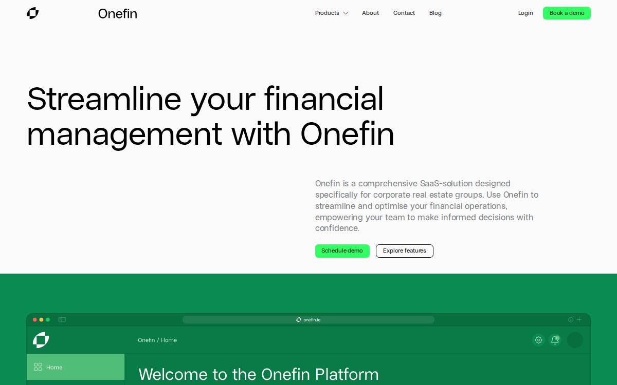 Onefin website preview