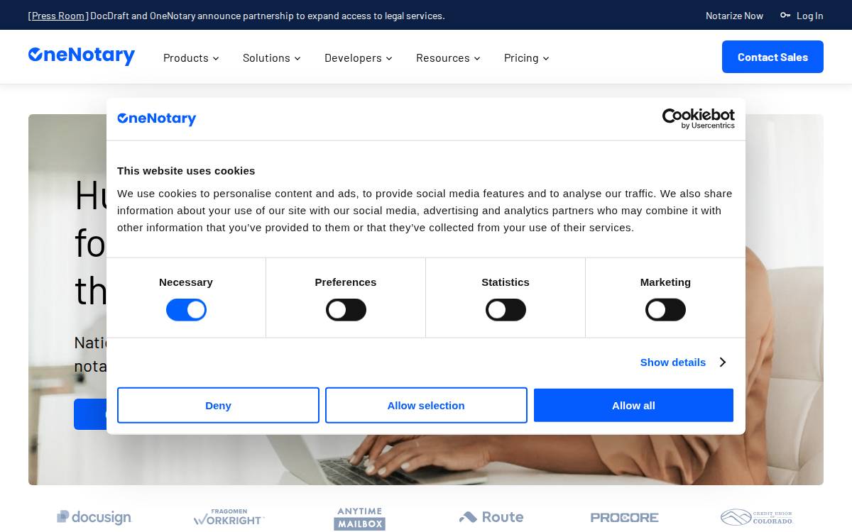 OneNotary website preview