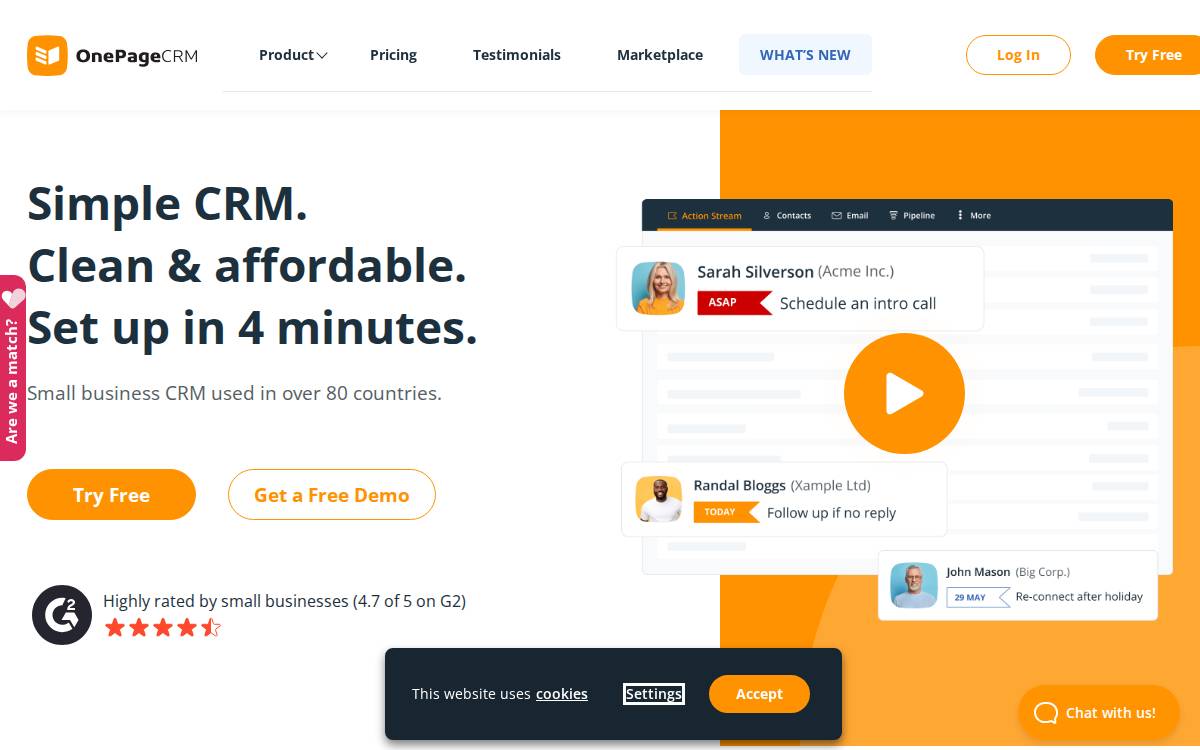 Onepagecrm website preview