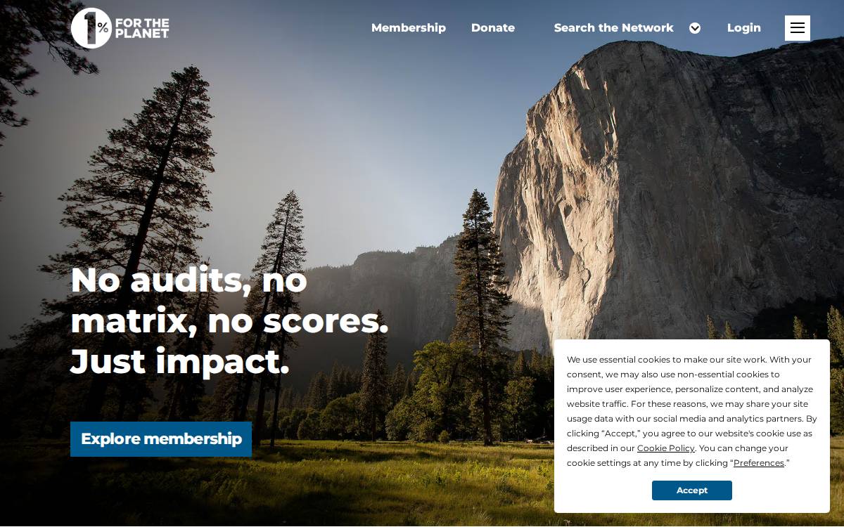 Onepercentfortheplanet website preview