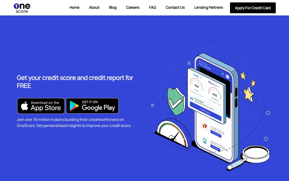 OneScore, Homepage website preview