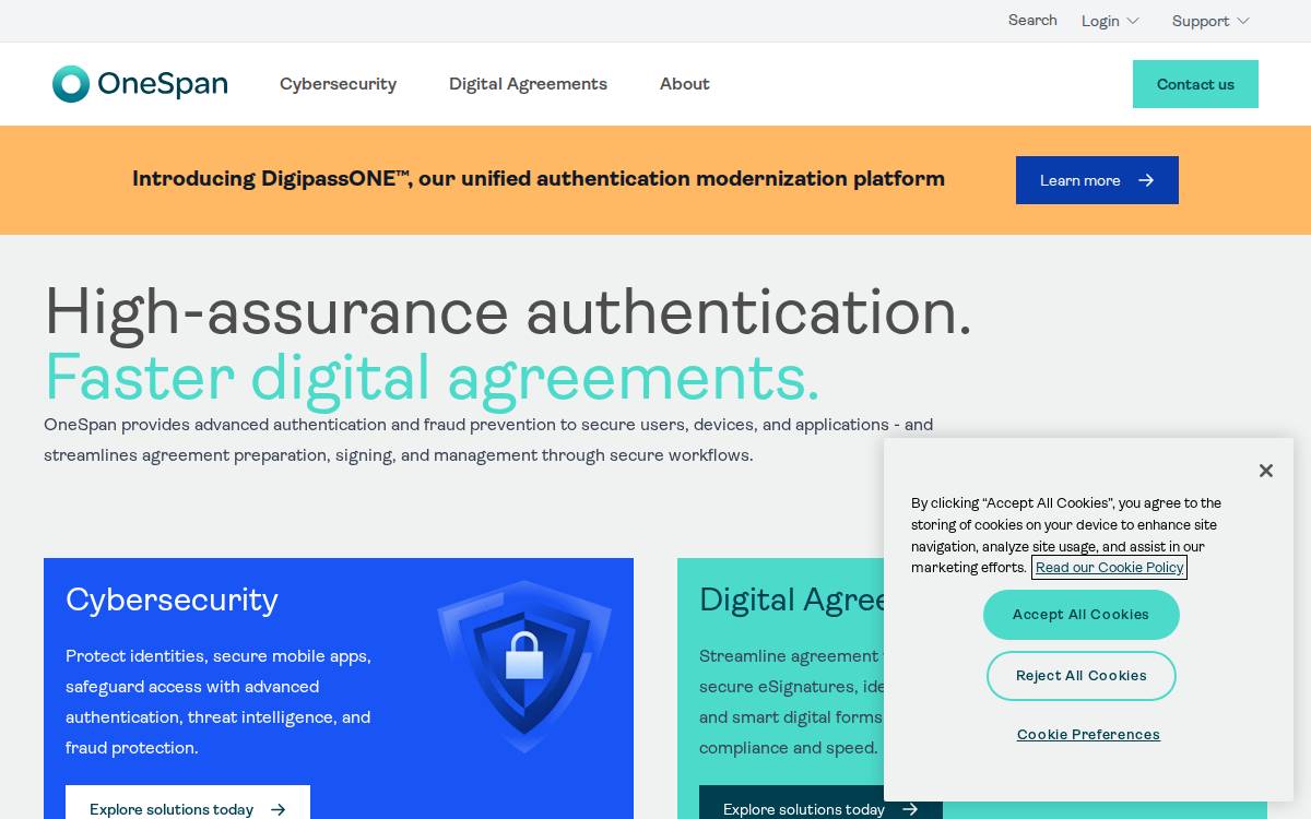 Onespan website preview
