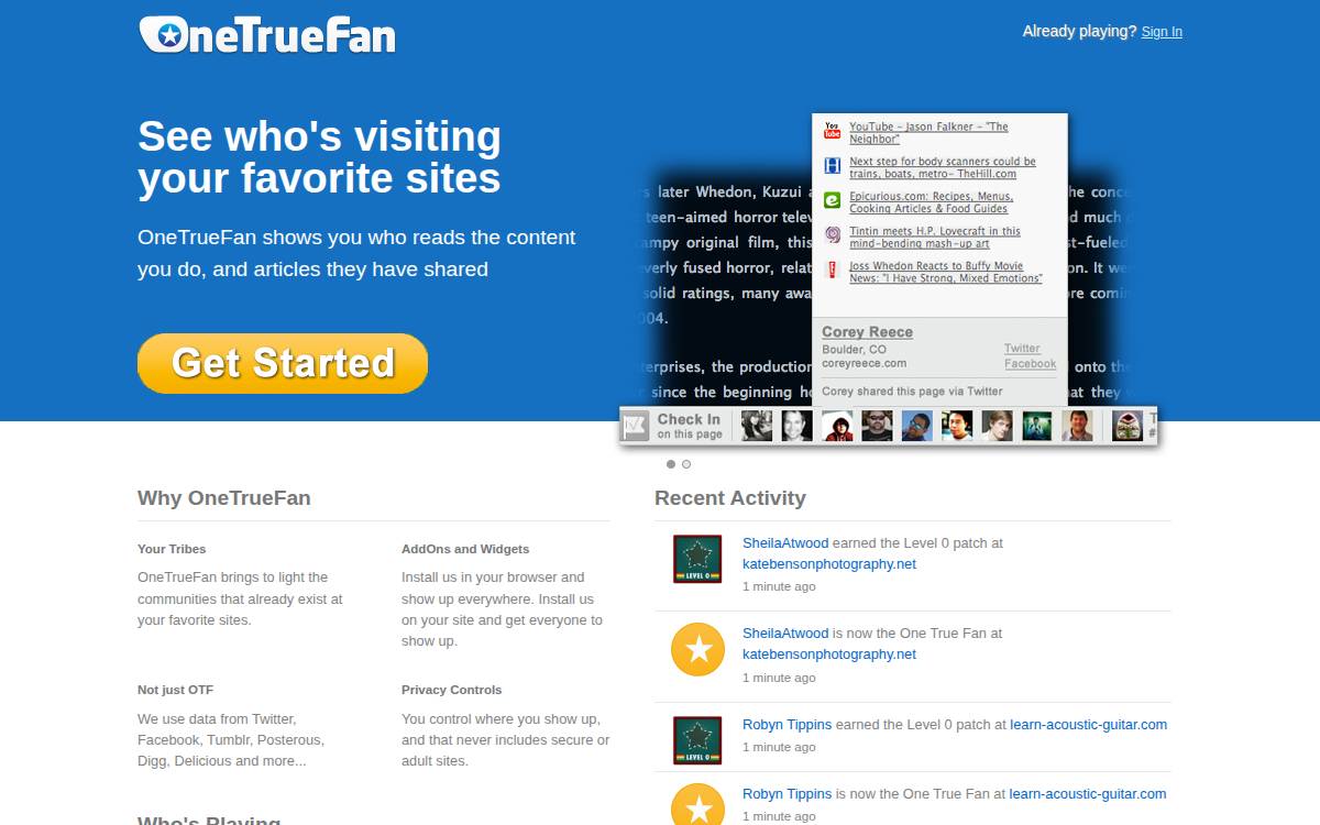 OneTrueFan website preview