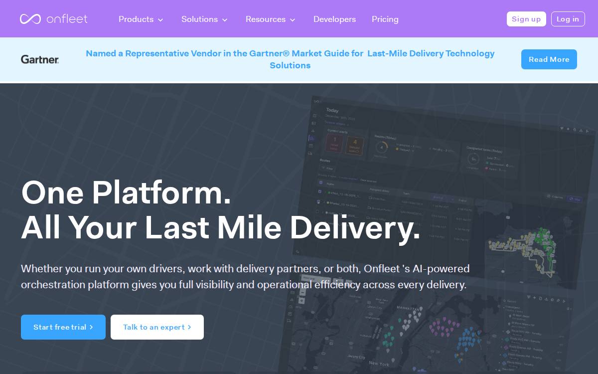 Onfleet logistics website preview