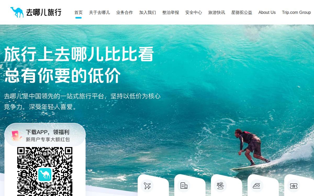 Online travel agency website preview