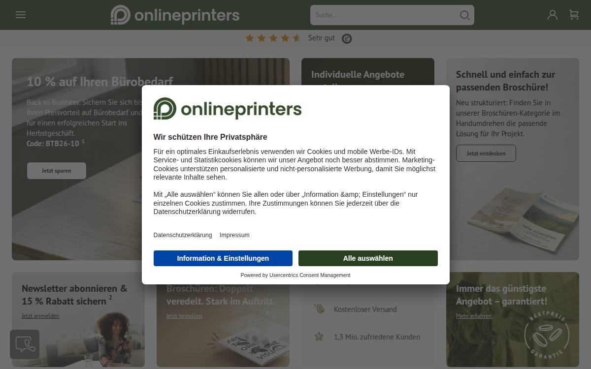 Onlineprinters website preview