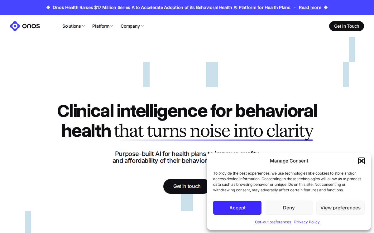 Onos Health AI for behavioral health management Health website preview