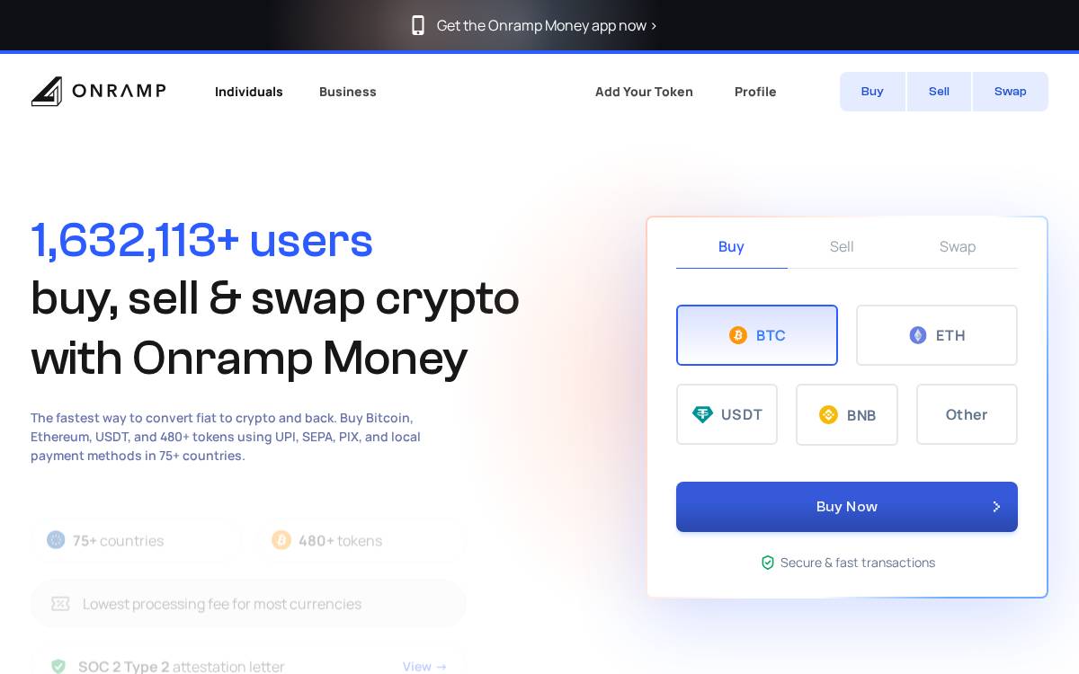 Onramp website preview