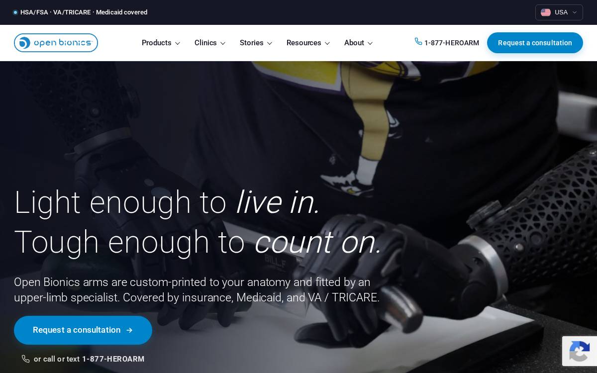 Open Bionics website preview