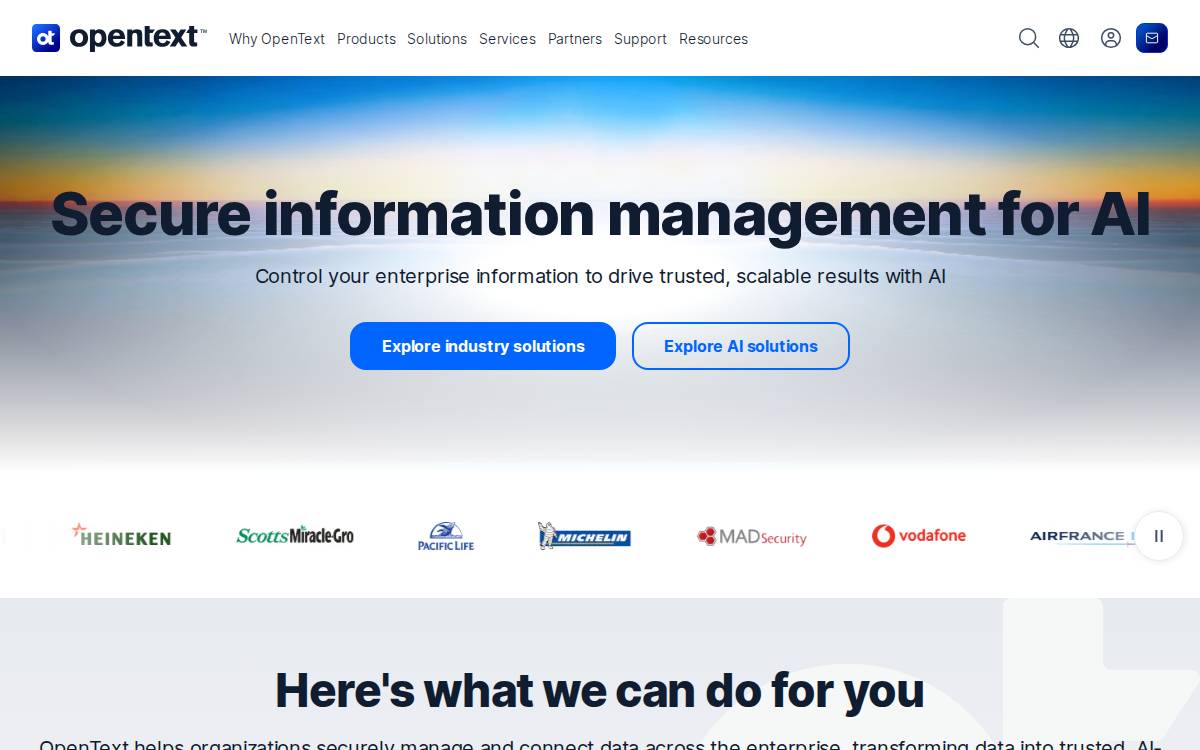 Opentext website preview