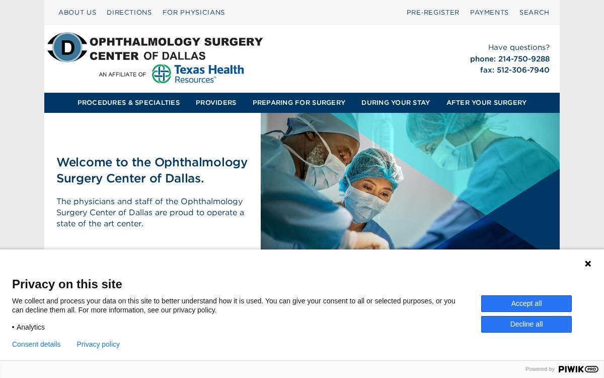Ophthalmology Surgery Center of Dallas website preview
