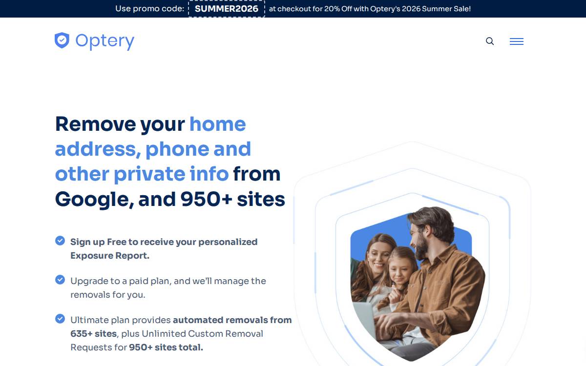 Optery website preview