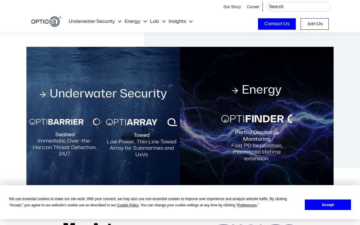 Optics11 website preview
