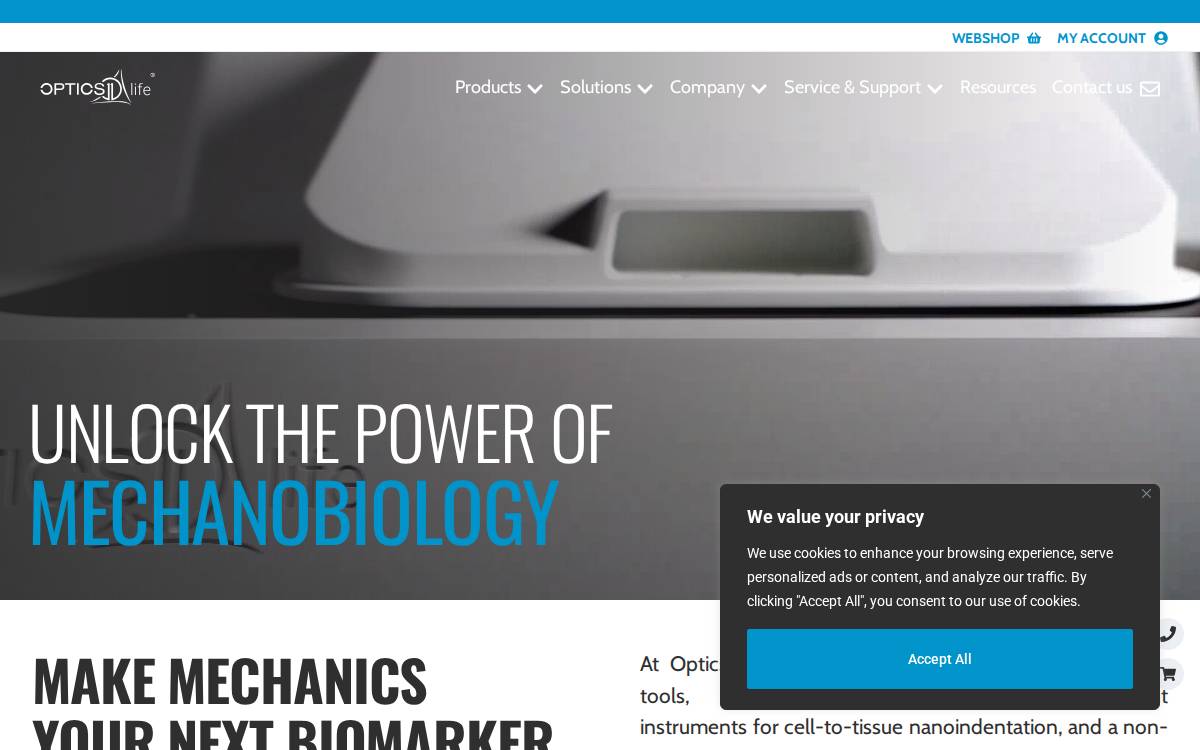 Optics11 Life website preview