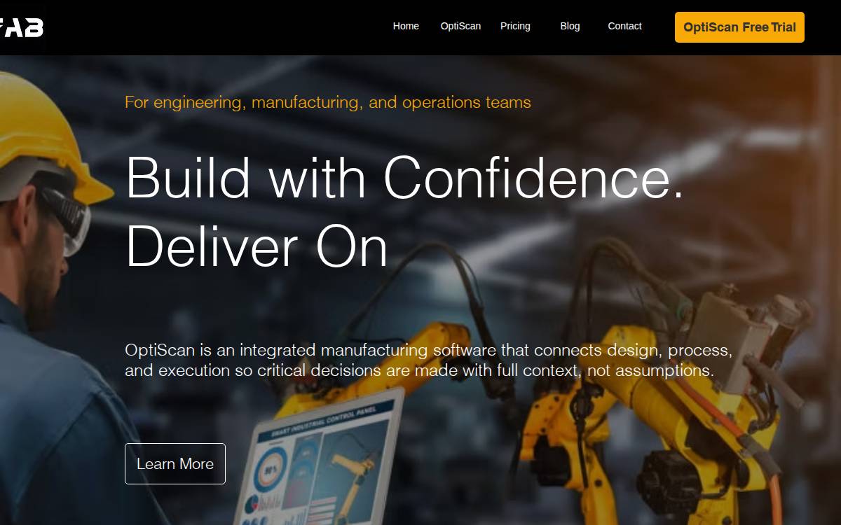OptiFab Technologies website preview