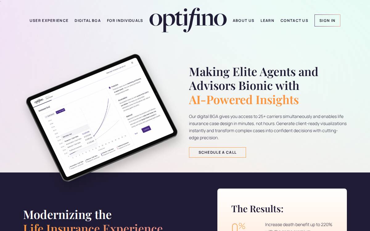 Optifino website preview