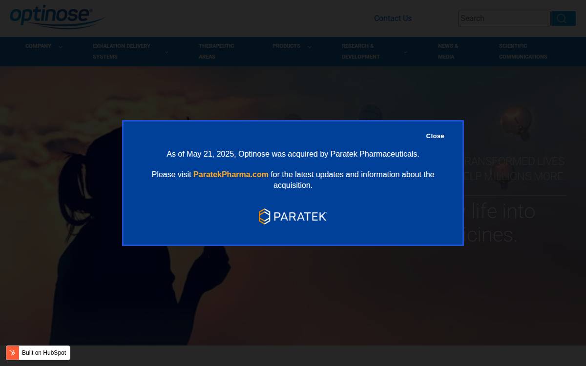 OptiNose website preview