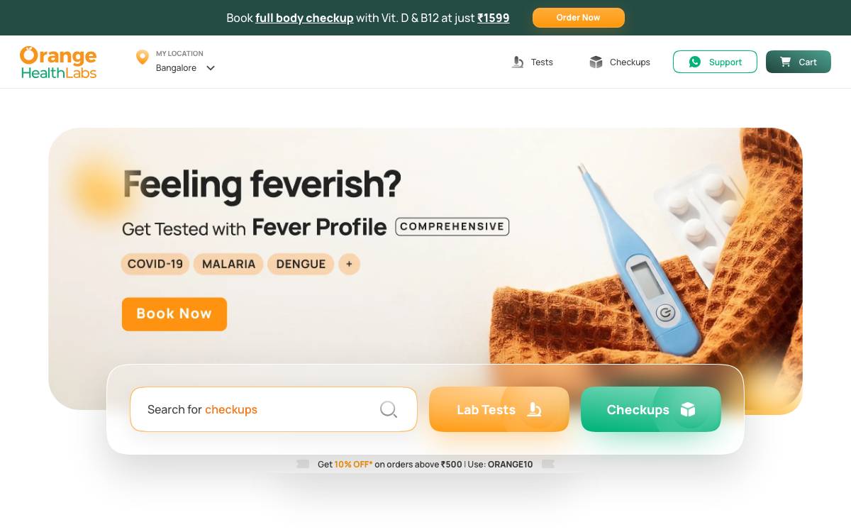 Orange Health Labs website preview