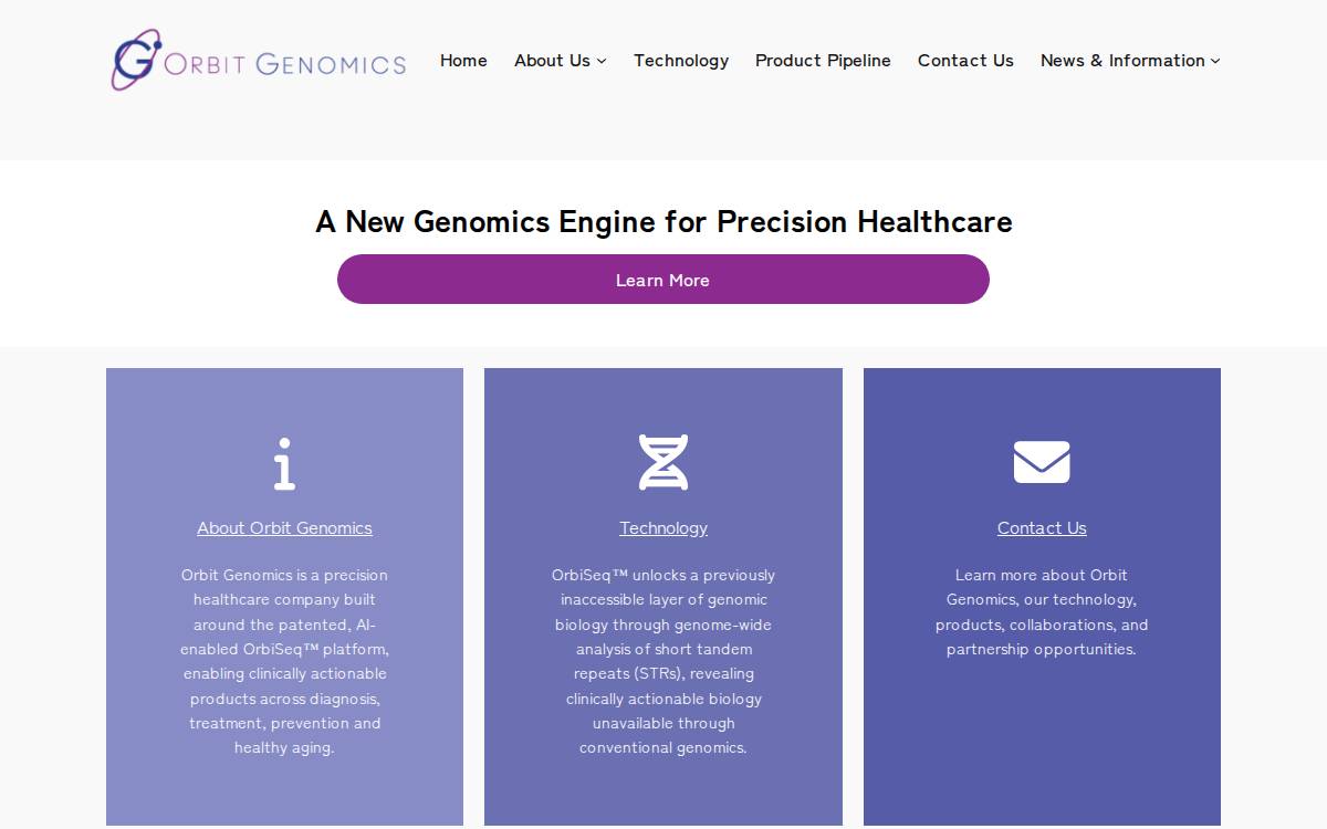 Orbit Genomics website preview