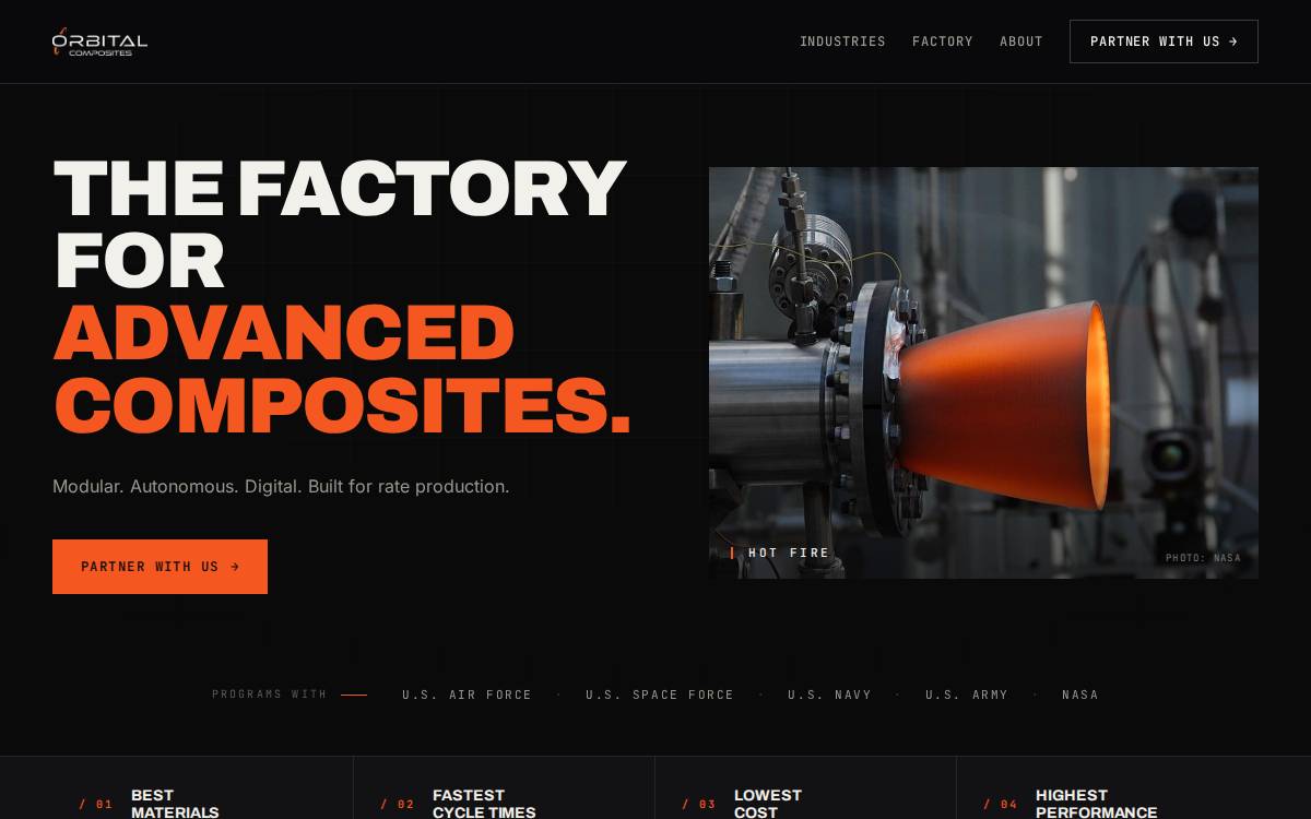 Orbital Composites website preview