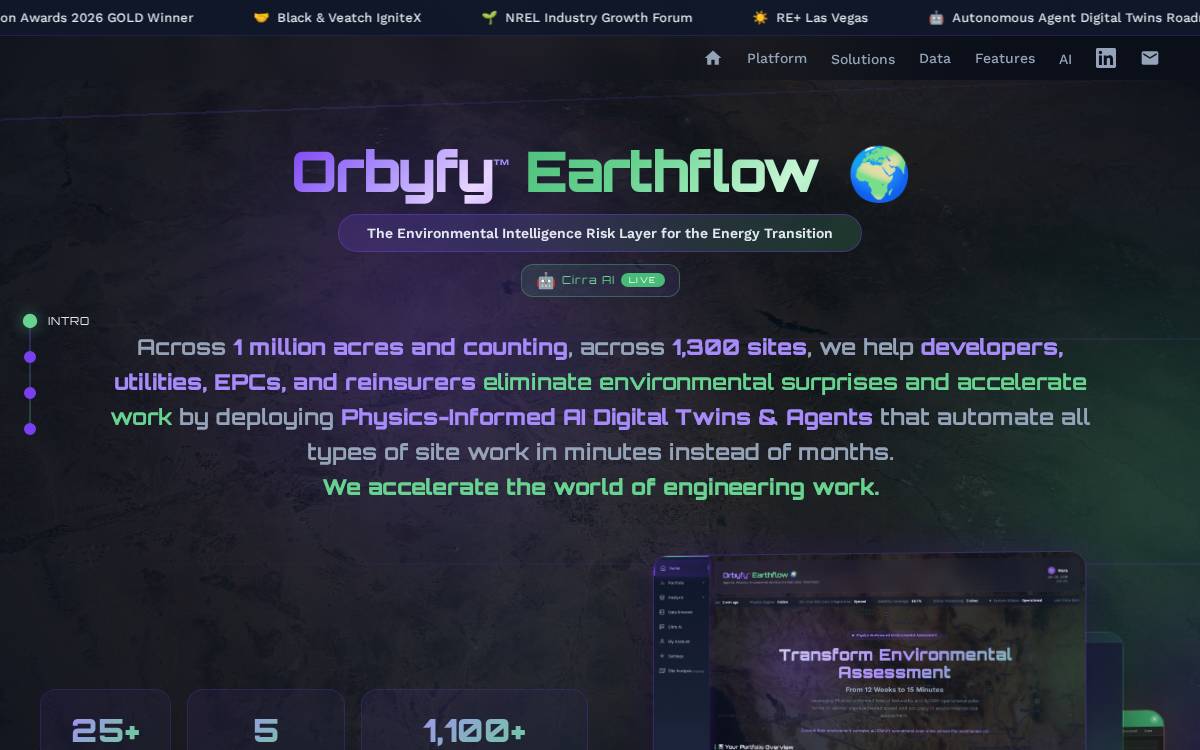 Orbyfy Earthflow website preview