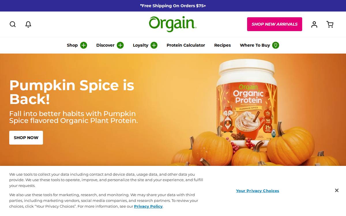 Orgain website preview