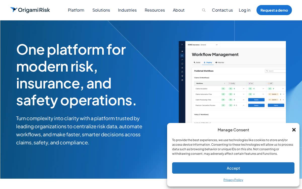 Origami Risk website preview
