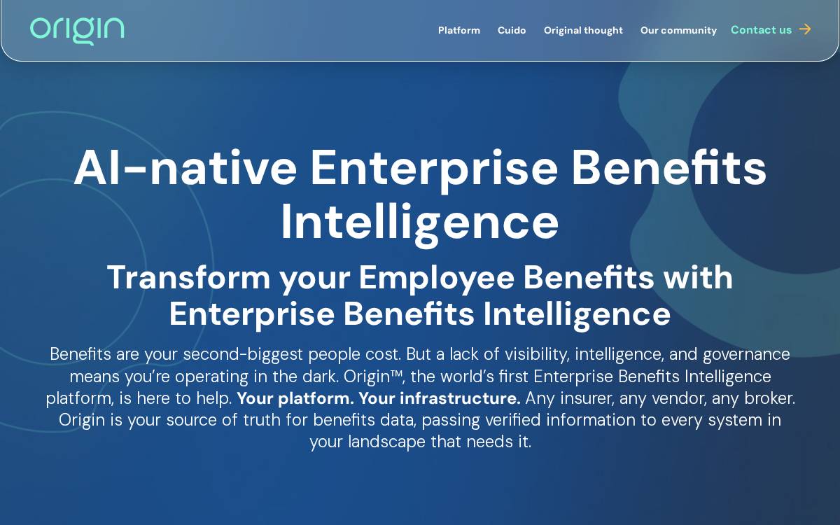 Origin Benefits website preview