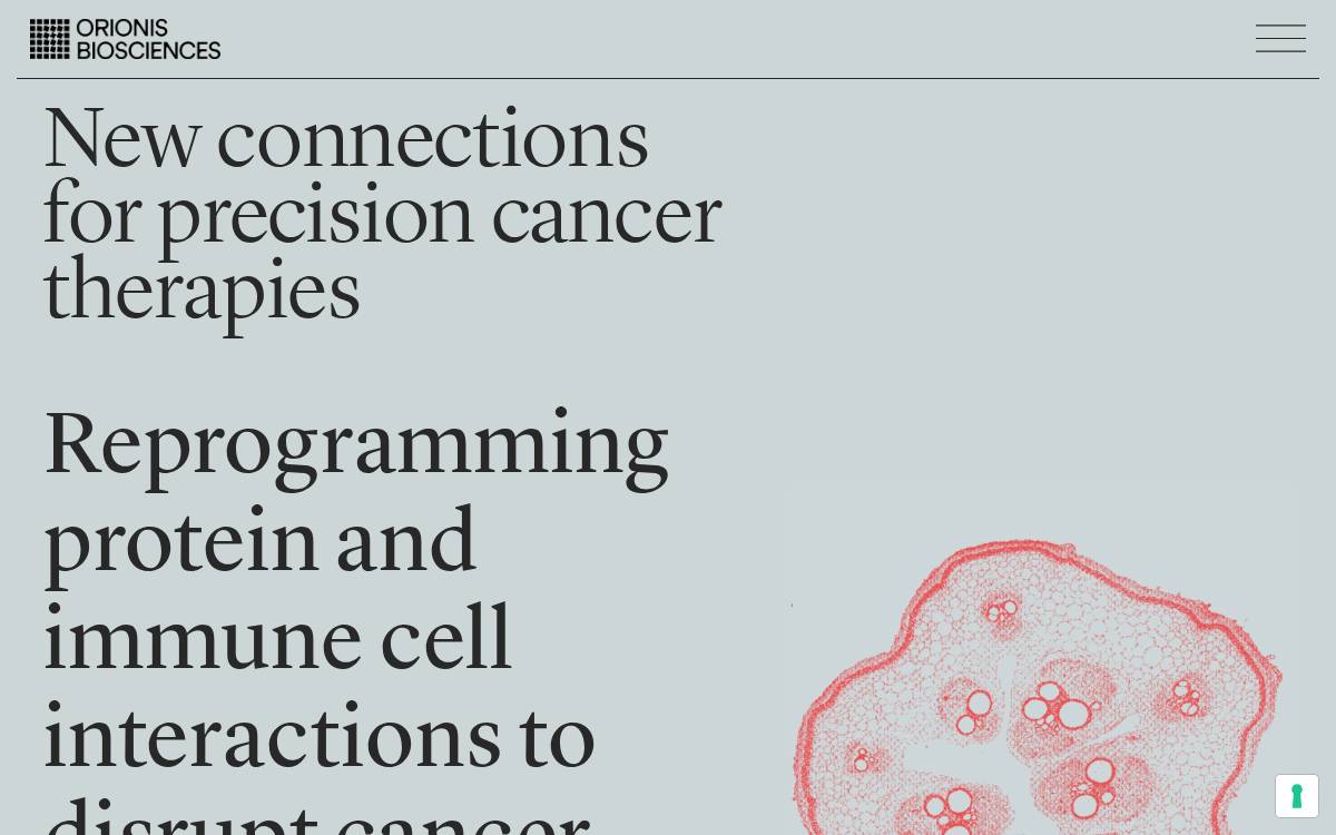 Orionis Biosciences website preview