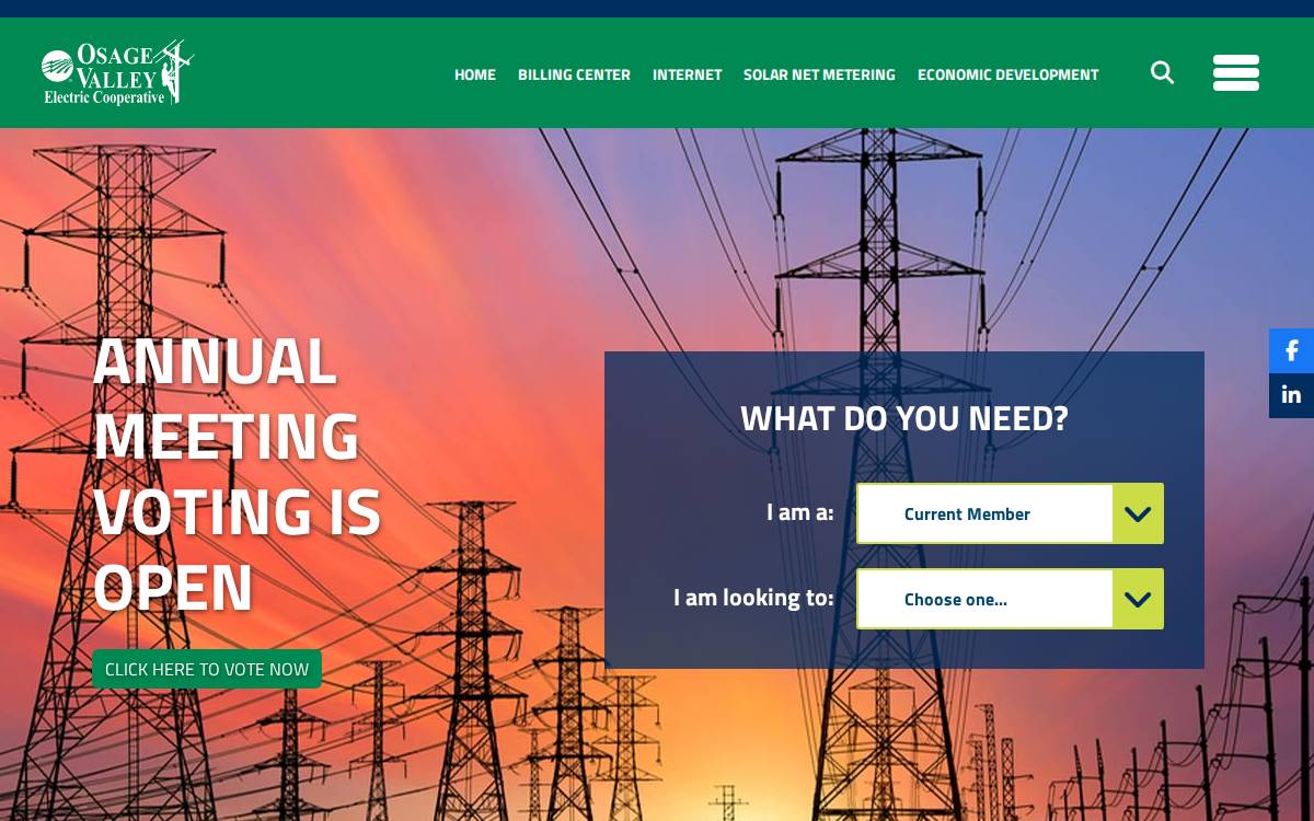 Osage Valley Electric Cooperative website preview