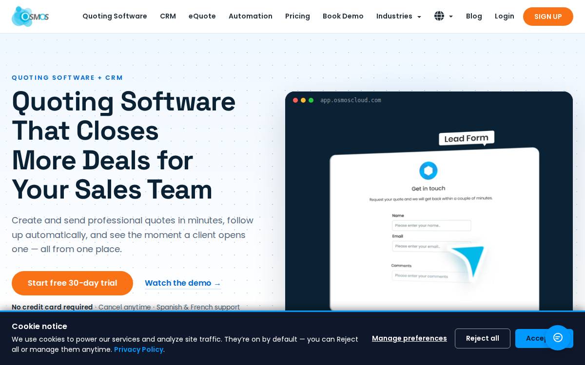 Osmos Cloud Inc. website preview