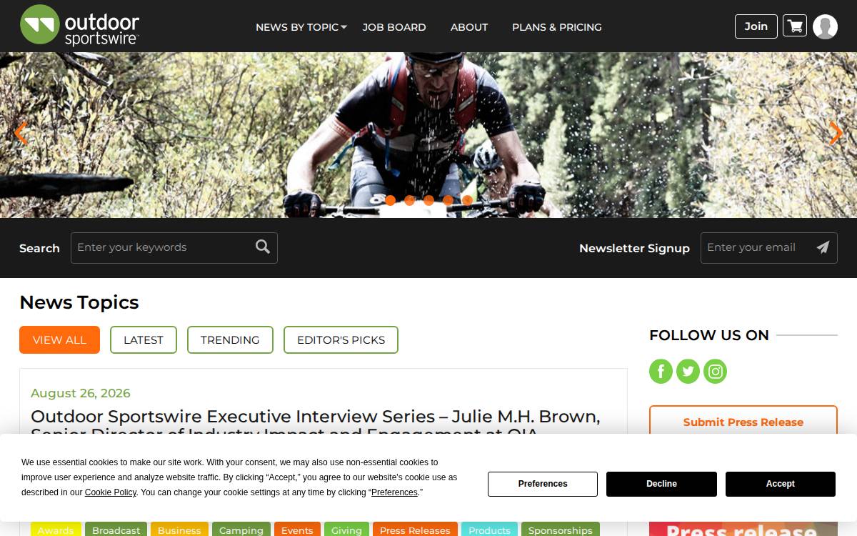 Outdoorsportswire website preview