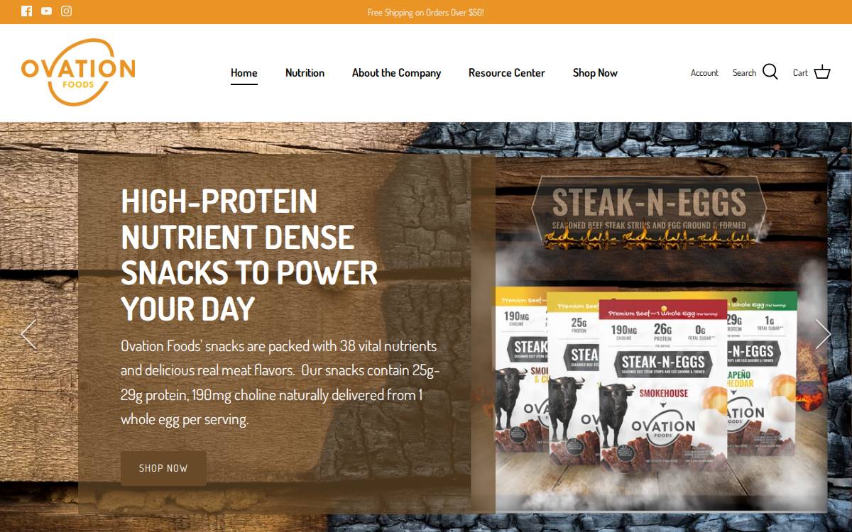 Ovation Foods website preview