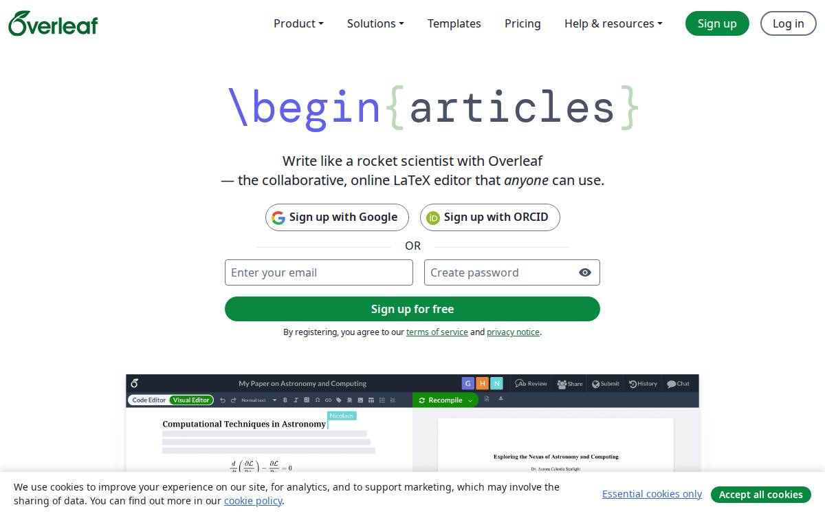 Overleaf website preview