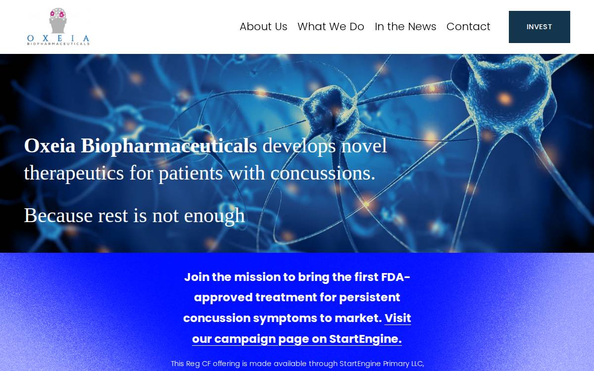 Oxeia Biopharmaceuticals website preview