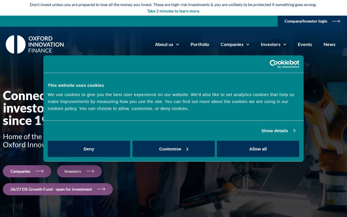 Oxford Innovation Finance website preview