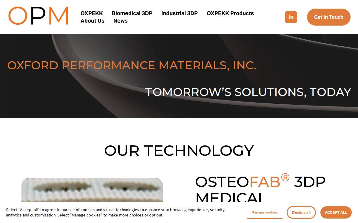 Oxford Performance Materials website preview