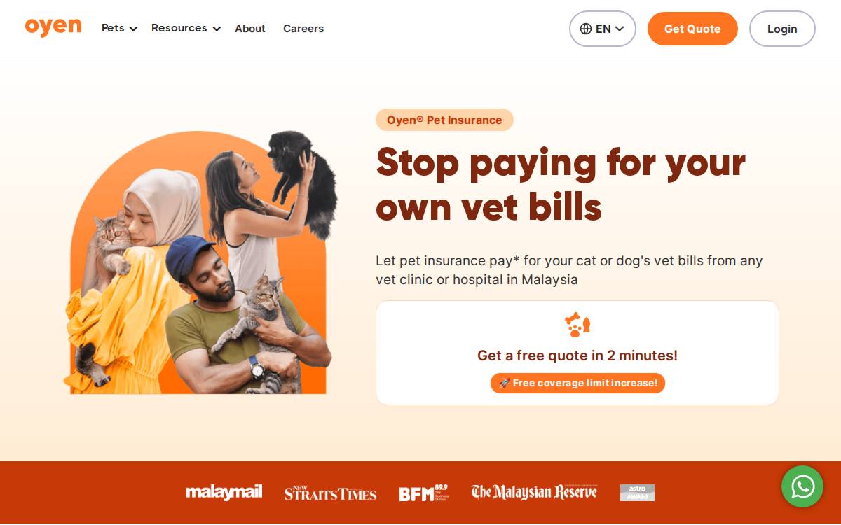 Oyen Malaysia's best pet insurance website preview