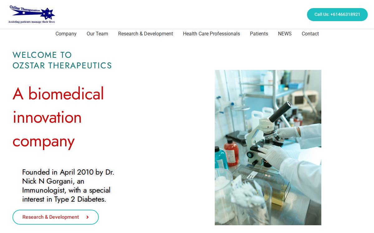 OzStar Therapeutics website preview