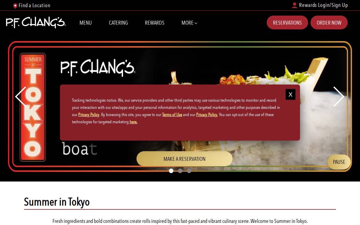 P F Changs China Bistro website preview