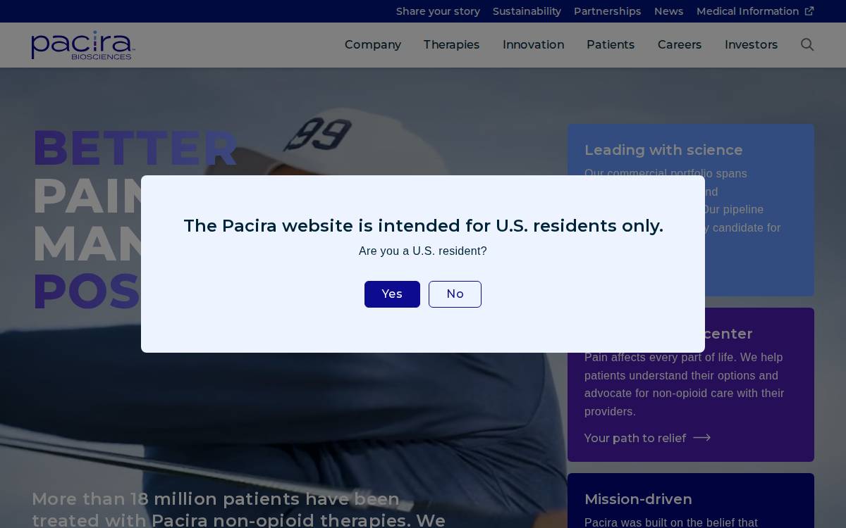 Pacira NASDAQ: PCRX www.pacira.com website preview