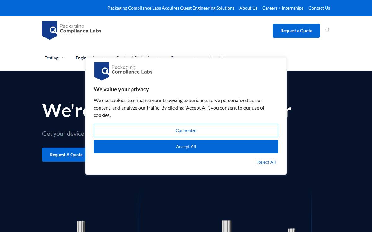 Packaging Compliance Labs website preview