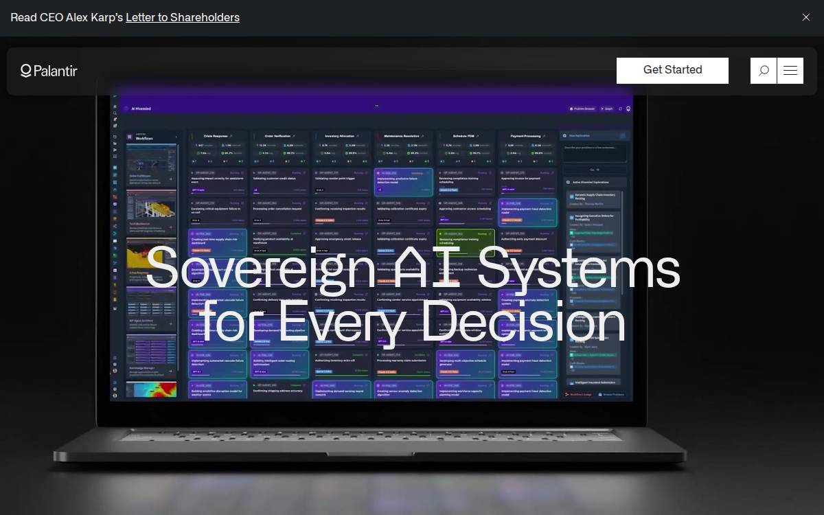 Palantir website preview
