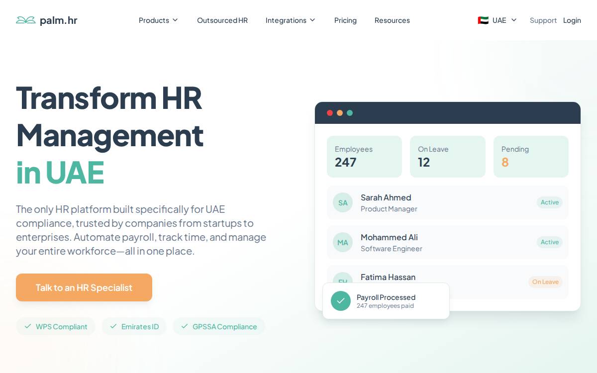 Palm Hr website preview
