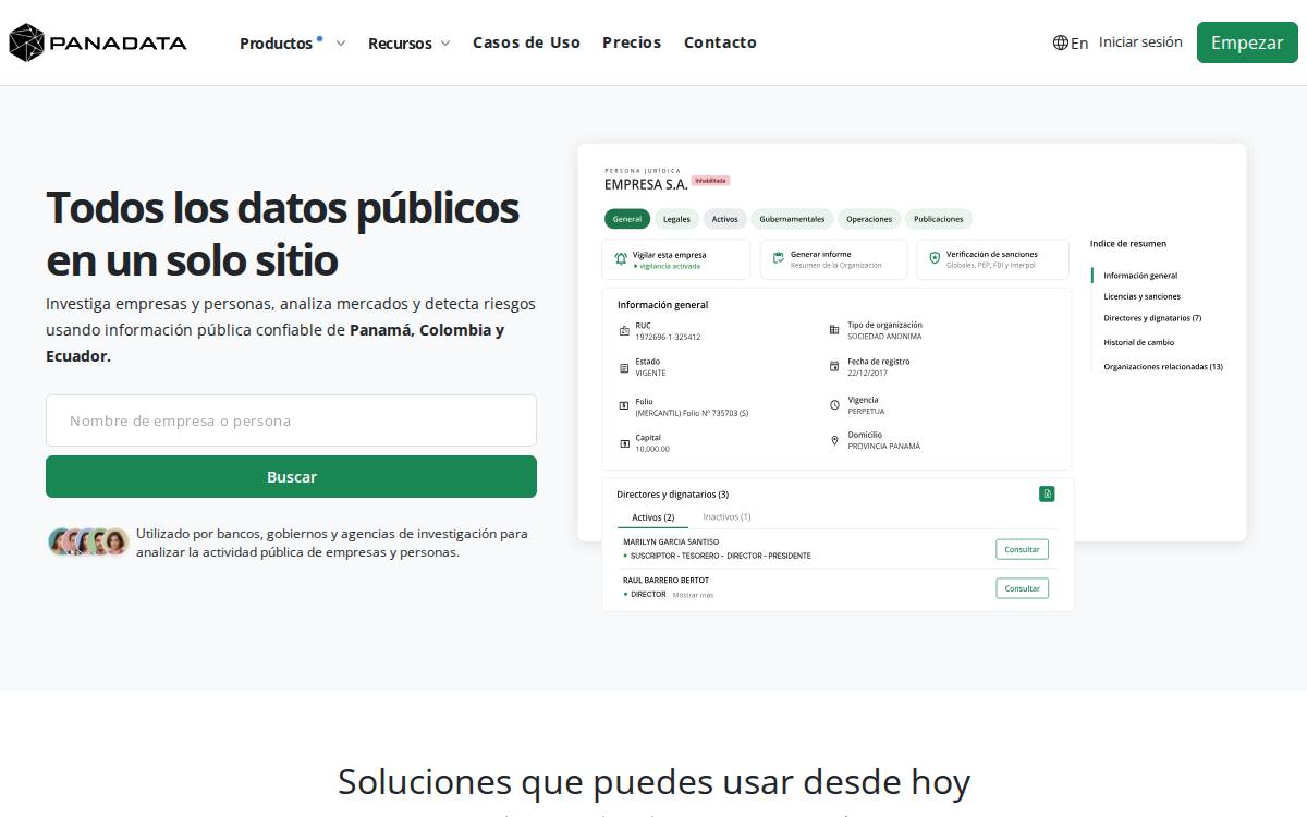 PANADATA website preview