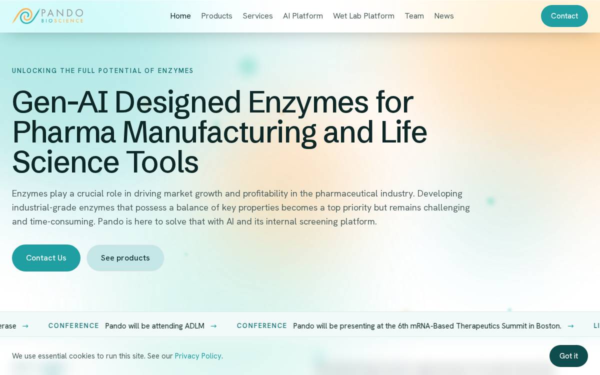 Pando Bioscience website preview